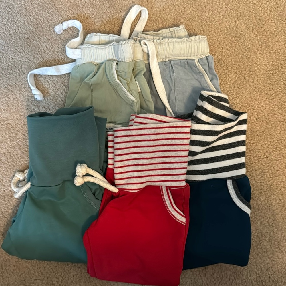 Sawyer & Finn. Two pairs of shorts 6-12 months & three pairs of joggers 12-18